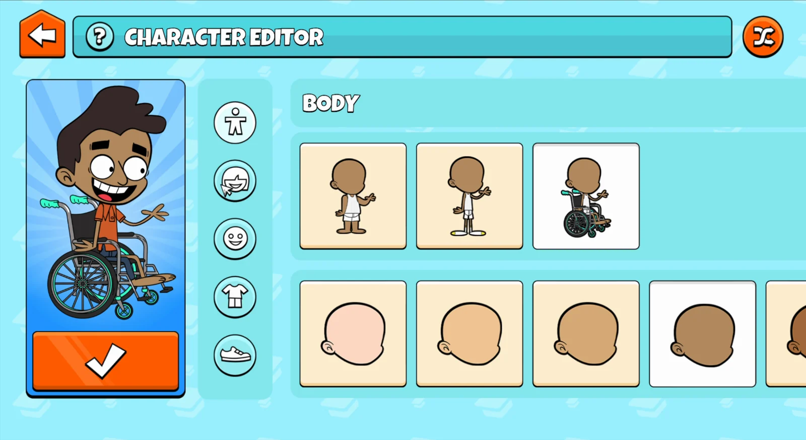 The character editor: the student builds their own avatar